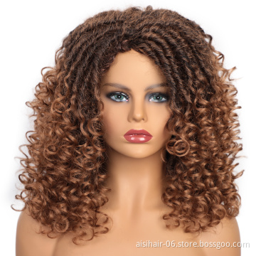 Curly color brown high quality heat resistant wigs wholesale vendors black women synthetic fiber hair wig none lace front